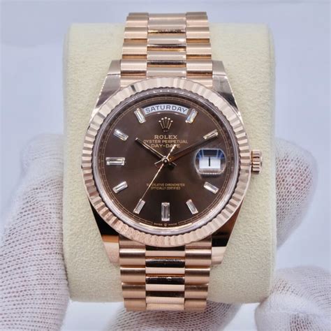 rolex chocolate baguette|Rolex day date 40 18 ct.